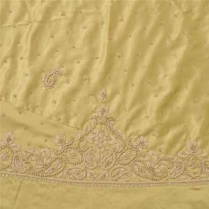 Sanskriti Vintage Golden Long Unstitched Lehenga Satin Silk Hand Beaded Zardozi