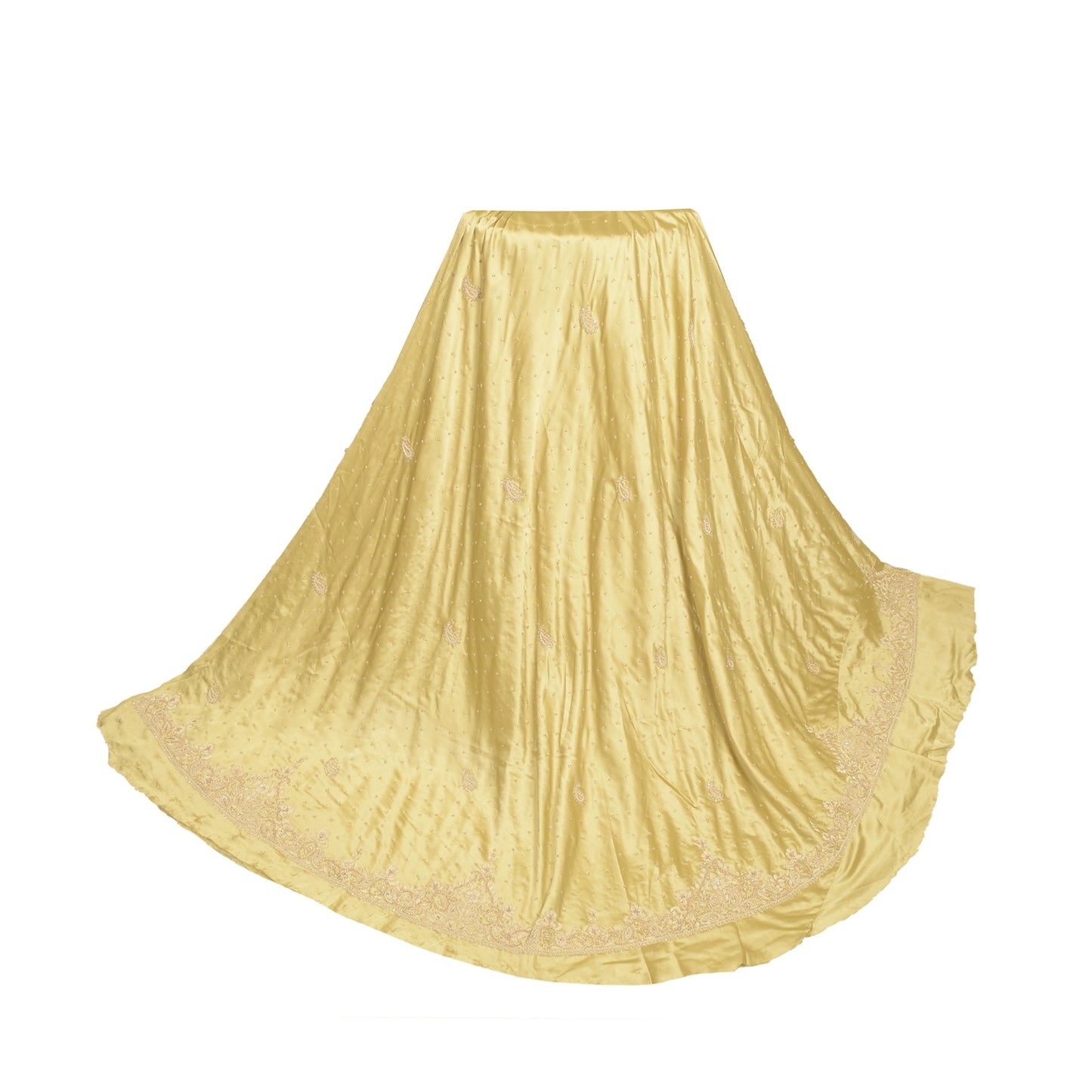 Sanskriti Vintage Golden Long Unstitched Lehenga Satin Silk Hand Beaded Zardozi