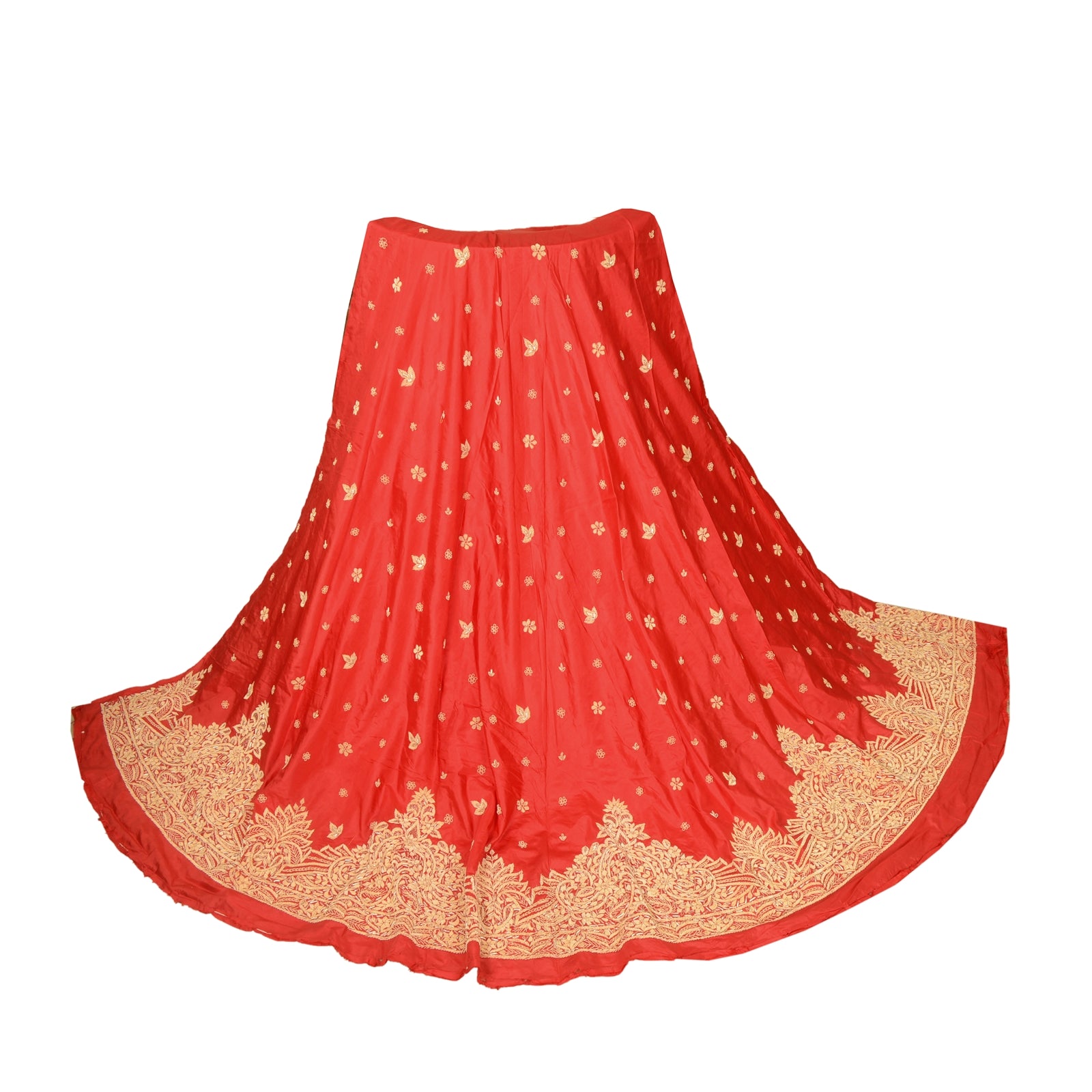 Sanskriti Vintage Red Long Unstitched Lehenga Pure Silk Hand Embroidered Zardozi