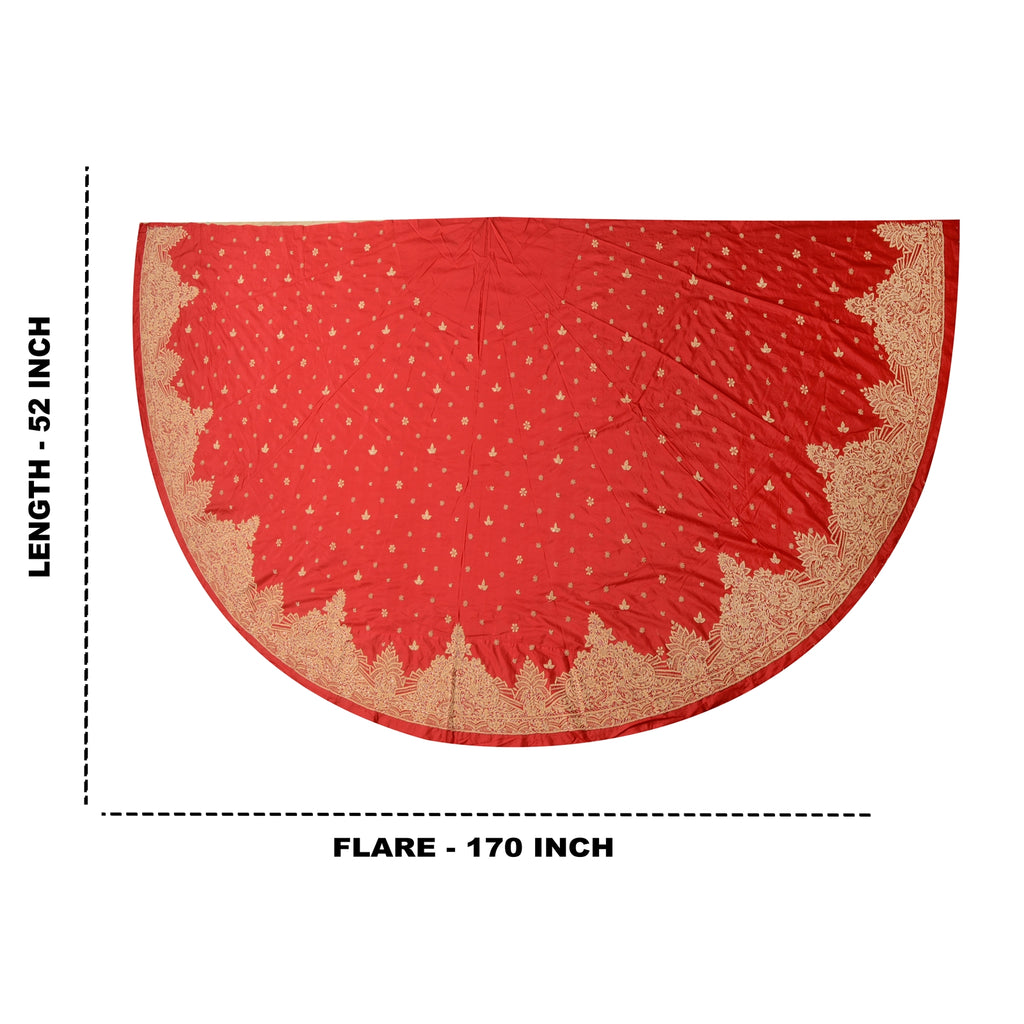 Sanskriti Vintage Red Long Unstitched Lehenga Pure Silk Hand Embroidered Zardozi