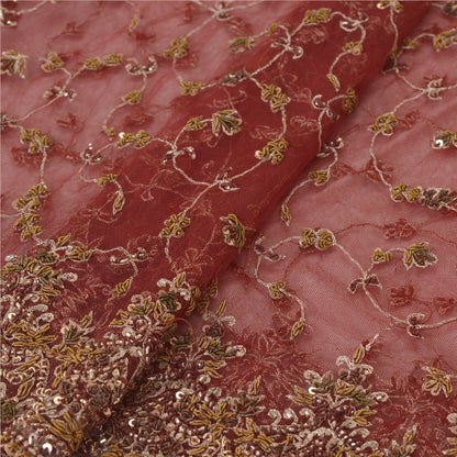 Sanskriti Vintage Red Long Unstitched Lehenga Net Mesh Hand Embroidered Zardozi