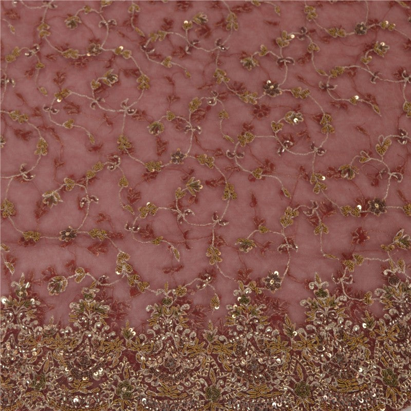 Sanskriti Vintage Red Long Unstitched Lehenga Net Mesh Hand Embroidered Zardozi