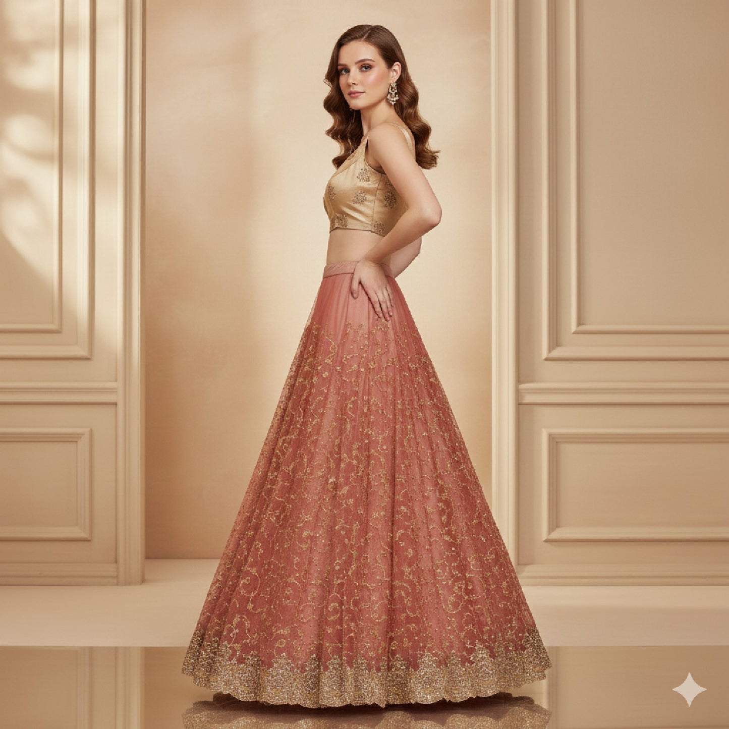 Sanskriti Vintage Red Long Unstitched Lehenga Net Mesh Hand Embroidered Zardozi