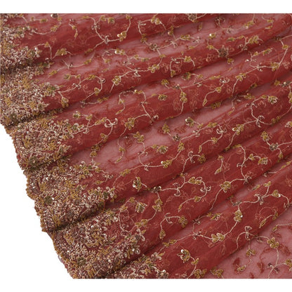 Sanskriti Vintage Red Long Unstitched Lehenga Net Mesh Hand Embroidered Zardozi