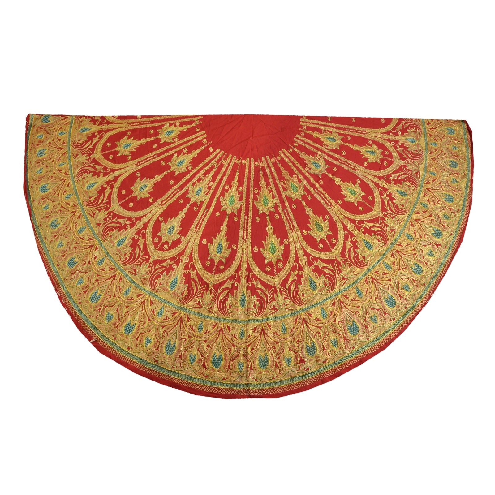 Sanskriti Vintage Red Long Unstitched Lehenga Art Silk Hand Embroidered Zardozi