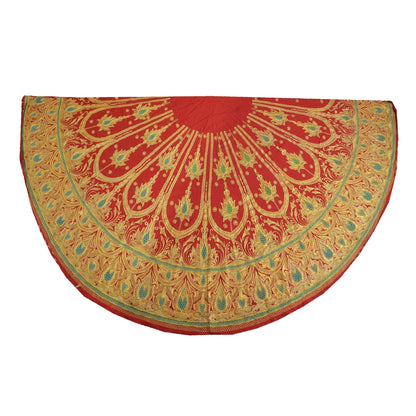 Sanskriti Vintage Red Long Unstitched Lehenga Art Silk Hand Embroidered Zardozi