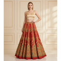 Sanskriti Vintage Red Long Unstitched Lehenga Art Silk Hand Embroidered Zardozi