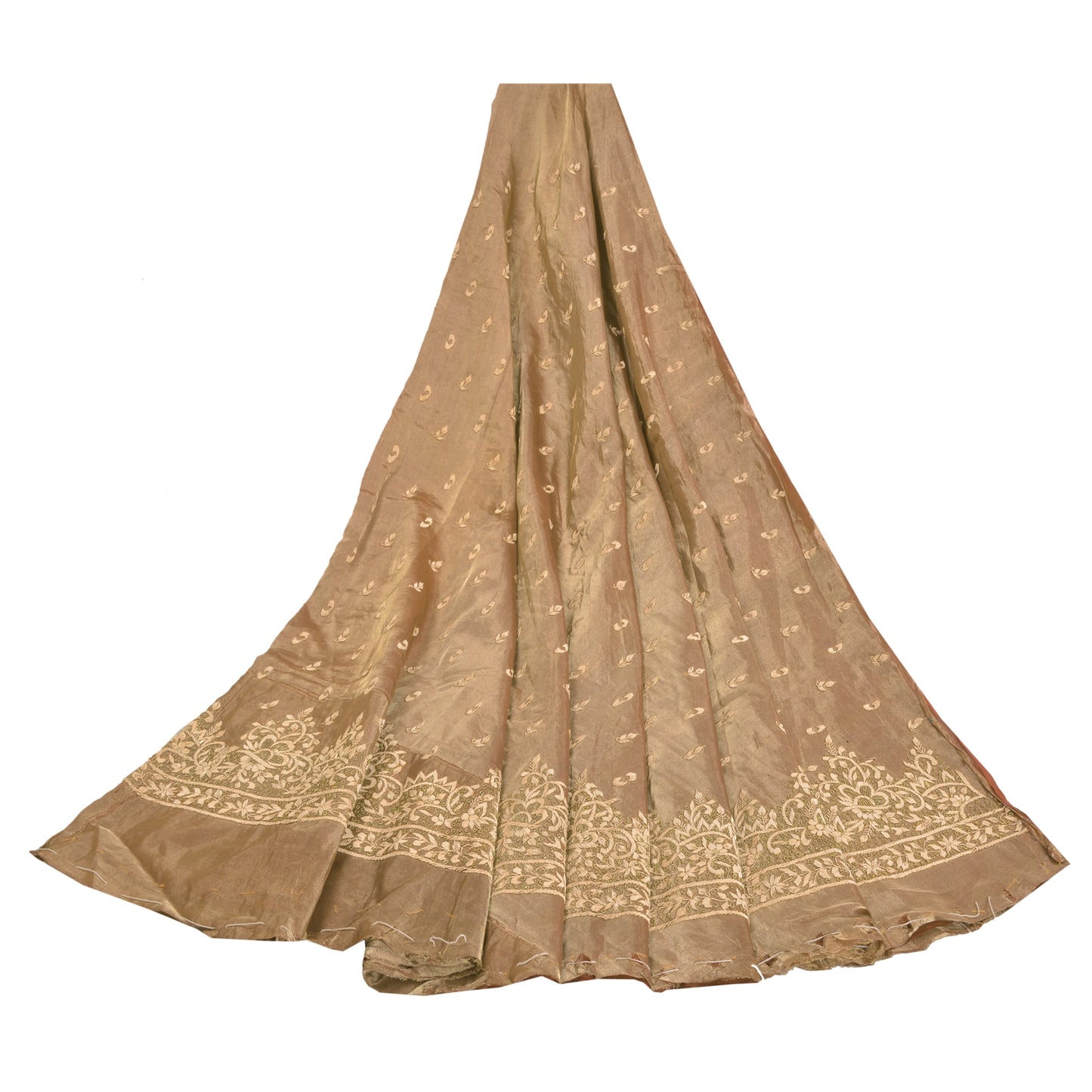 Sanskriti Vintage Copper Long Unstitch Lehenga Pure Silk Hand Embroidery Zardozi