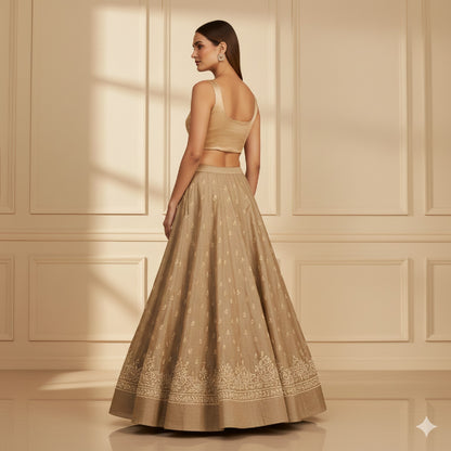 Sanskriti Vintage Copper Long Unstitch Lehenga Pure Silk Hand Embroidery Zardozi