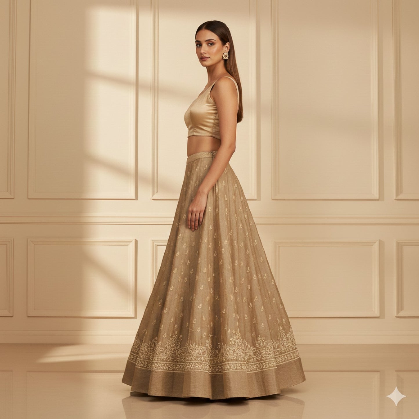 Sanskriti Vintage Copper Long Unstitch Lehenga Pure Silk Hand Embroidery Zardozi