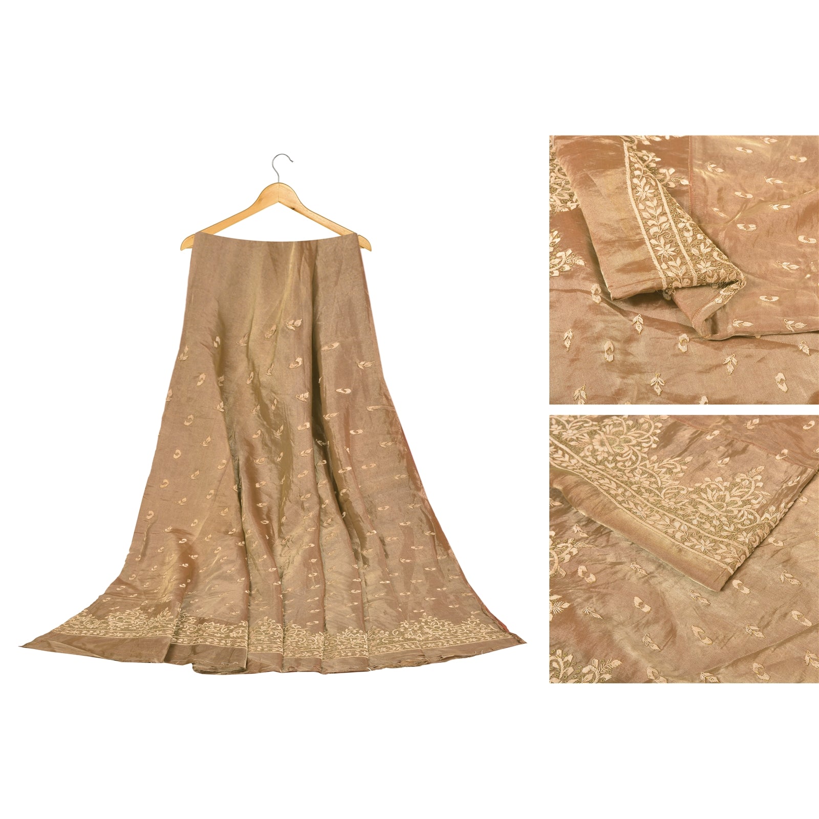 Sanskriti Vintage Copper Long Unstitch Lehenga Pure Silk Hand Embroidery Zardozi