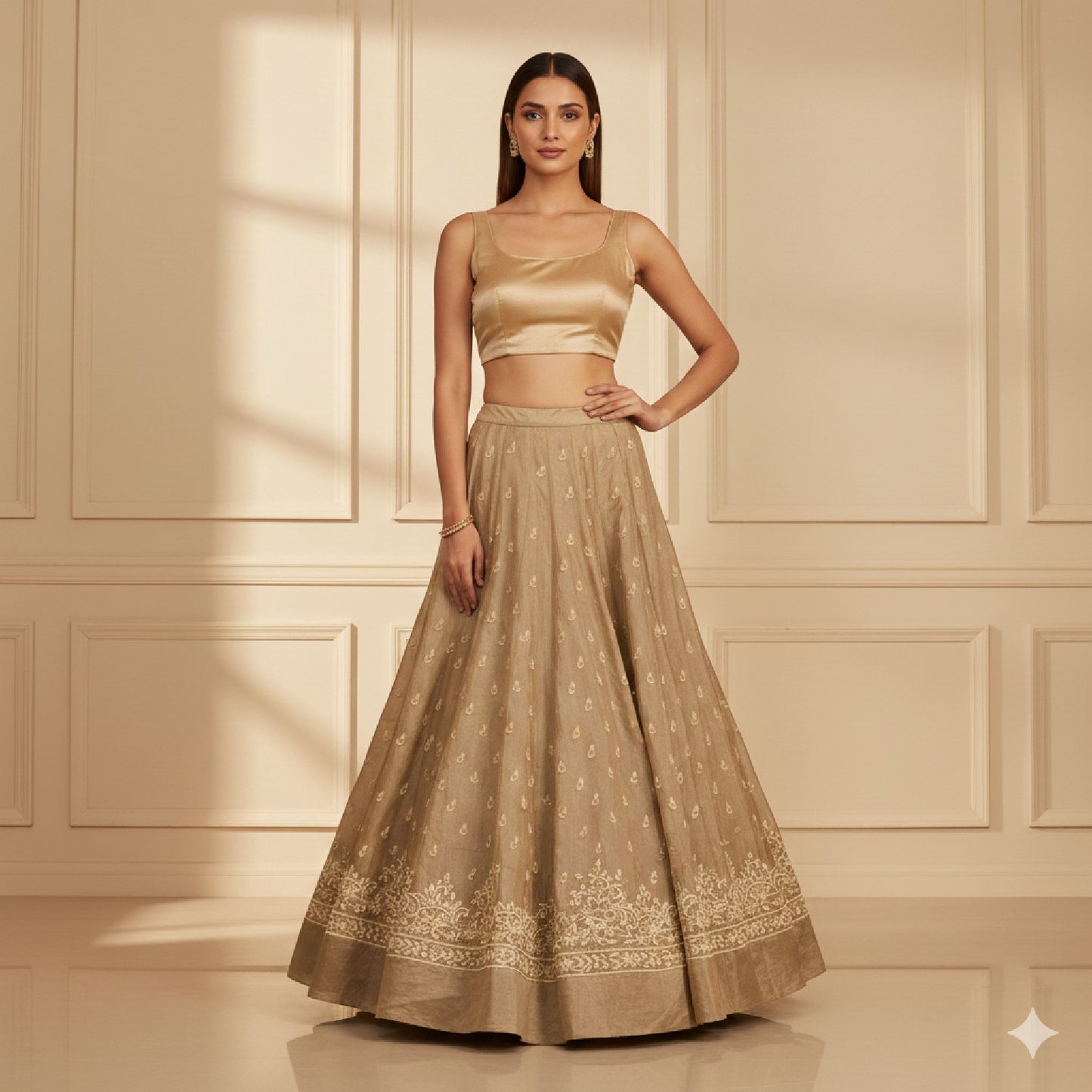 Sanskriti Vintage Copper Long Unstitch Lehenga Pure Silk Hand Embroidery Zardozi