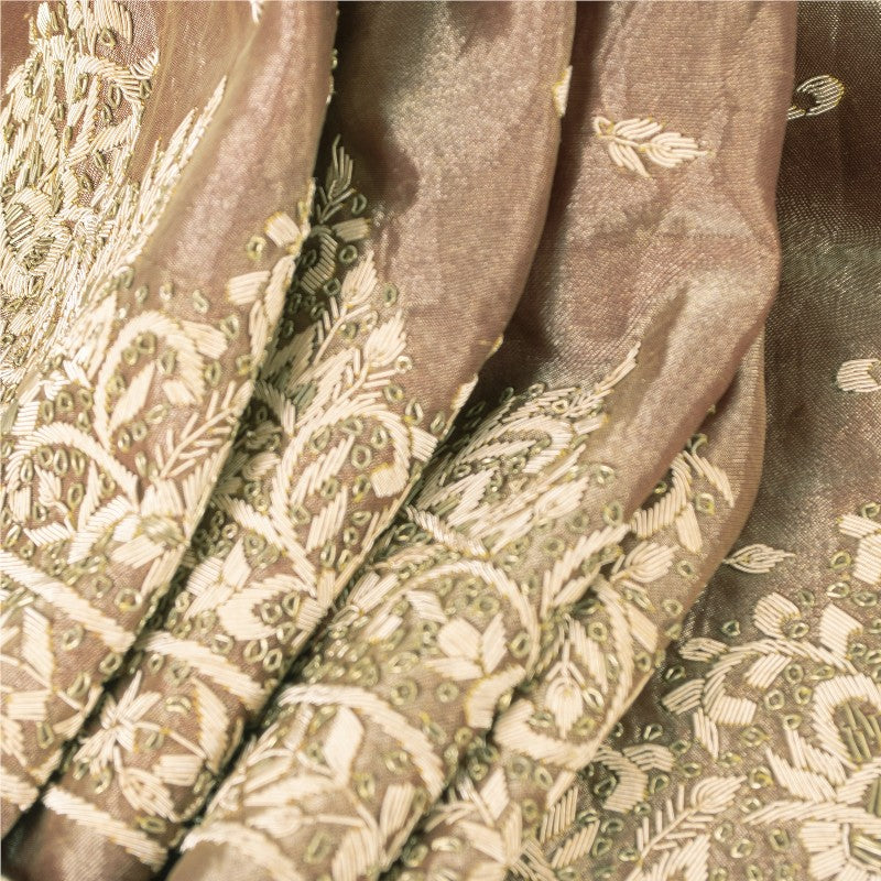 Sanskriti Vintage Copper Long Unstitch Lehenga Pure Silk Hand Embroidery Zardozi