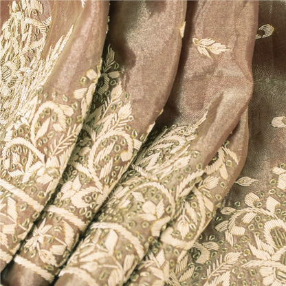 Sanskriti Vintage Copper Long Unstitch Lehenga Pure Silk Hand Embroidery Zardozi