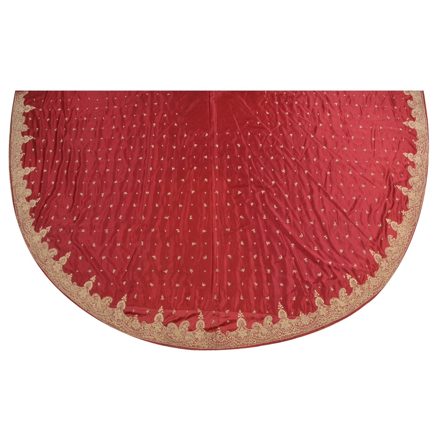 Sanskriti New Red Satin Silk Unstitch Bollywood Lehenga Hand Embroidered Zardozi