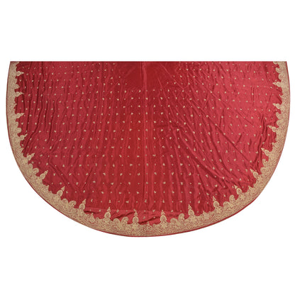 Sanskriti New Red Satin Silk Unstitch Bollywood Lehenga Hand Embroidered Zardozi