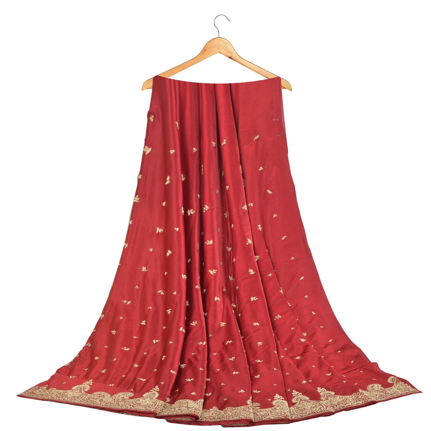 Sanskriti New Red Satin Silk Unstitch Bollywood Lehenga Hand Embroidered Zardozi