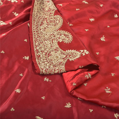 Sanskriti New Red Satin Silk Unstitch Bollywood Lehenga Hand Embroidered Zardozi
