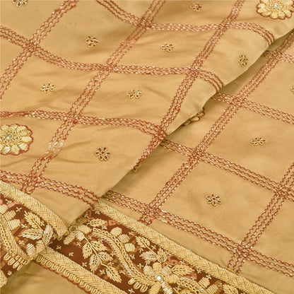 Sanskriti Vintage Beige Long Unstitch Lehenga Pure Satin Hand Embroidery Zardozi