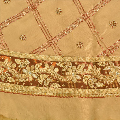 Sanskriti Vintage Beige Long Unstitch Lehenga Pure Satin Hand Embroidery Zardozi