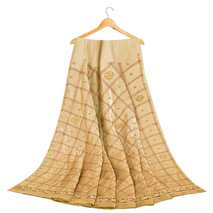 Sanskriti Vintage Beige Long Unstitch Lehenga Pure Satin Hand Embroidery Zardozi
