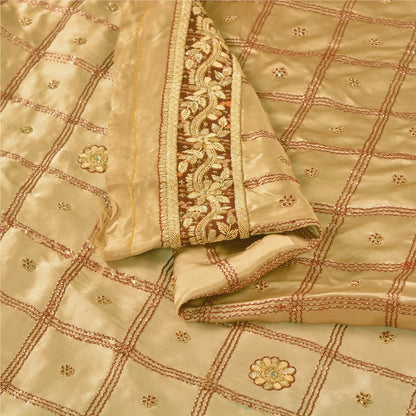 Sanskriti Vintage Beige Long Unstitch Lehenga Pure Satin Hand Embroidery Zardozi
