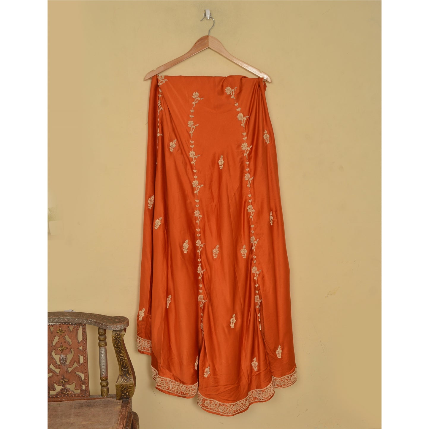 Sanskriti Vintage Orange Long Unstitch Lehenga Pure Satin Han embroidery Zardozi