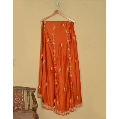 Sanskriti Vintage Orange Long Unstitch Lehenga Pure Satin Han embroidery Zardozi