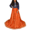 Sanskriti Vintage Orange Long Unstitch Lehenga Pure Satin Han embroidery Zardozi