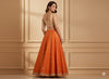Sanskriti Vintage Orange Long Unstitch Lehenga Pure Satin Han embroidery Zardozi
