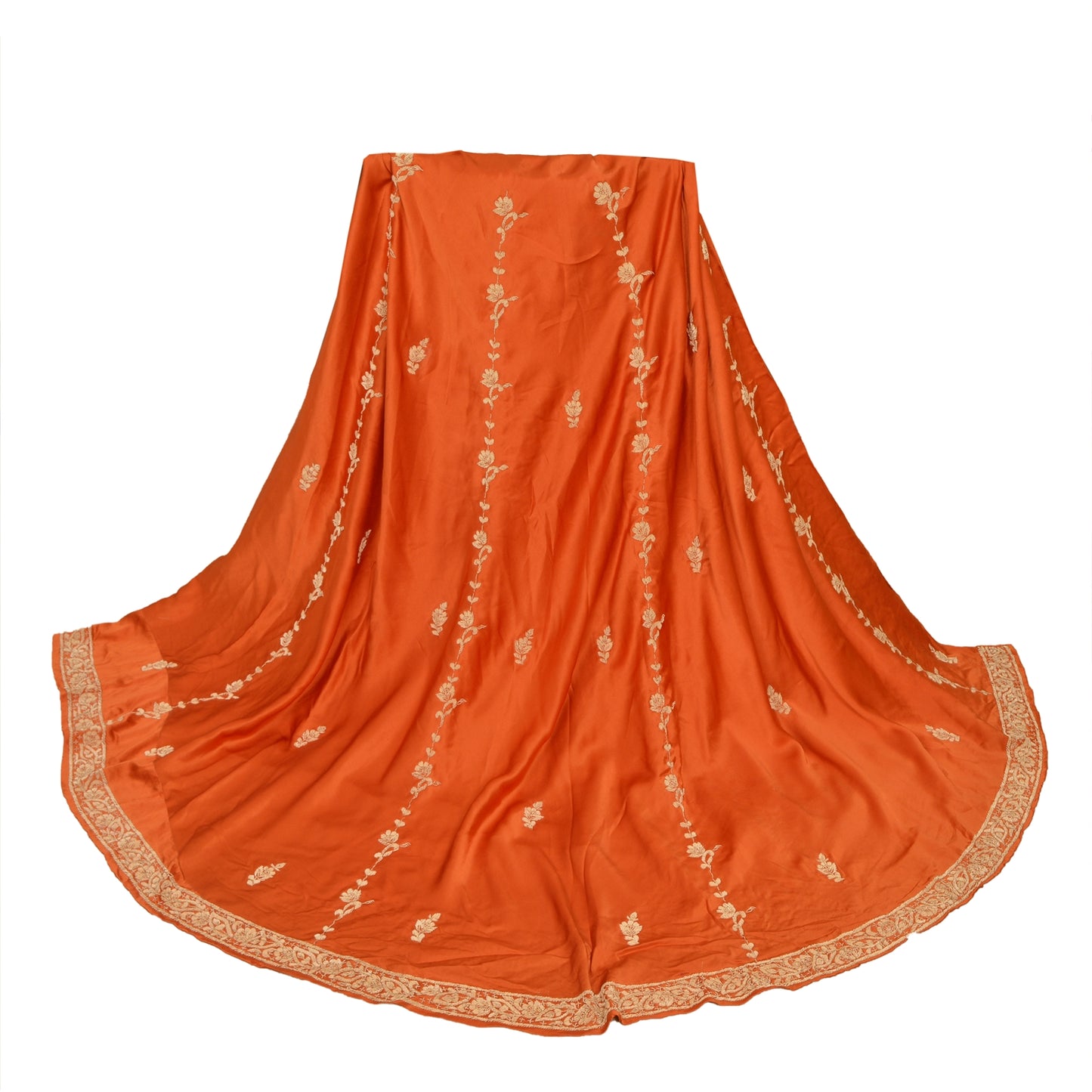 Sanskriti Vintage Orange Long Unstitch Lehenga Pure Satin Han embroidery Zardozi