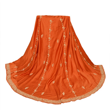 Sanskriti Vintage Orange Long Unstitch Lehenga Pure Satin Han embroidery Zardozi