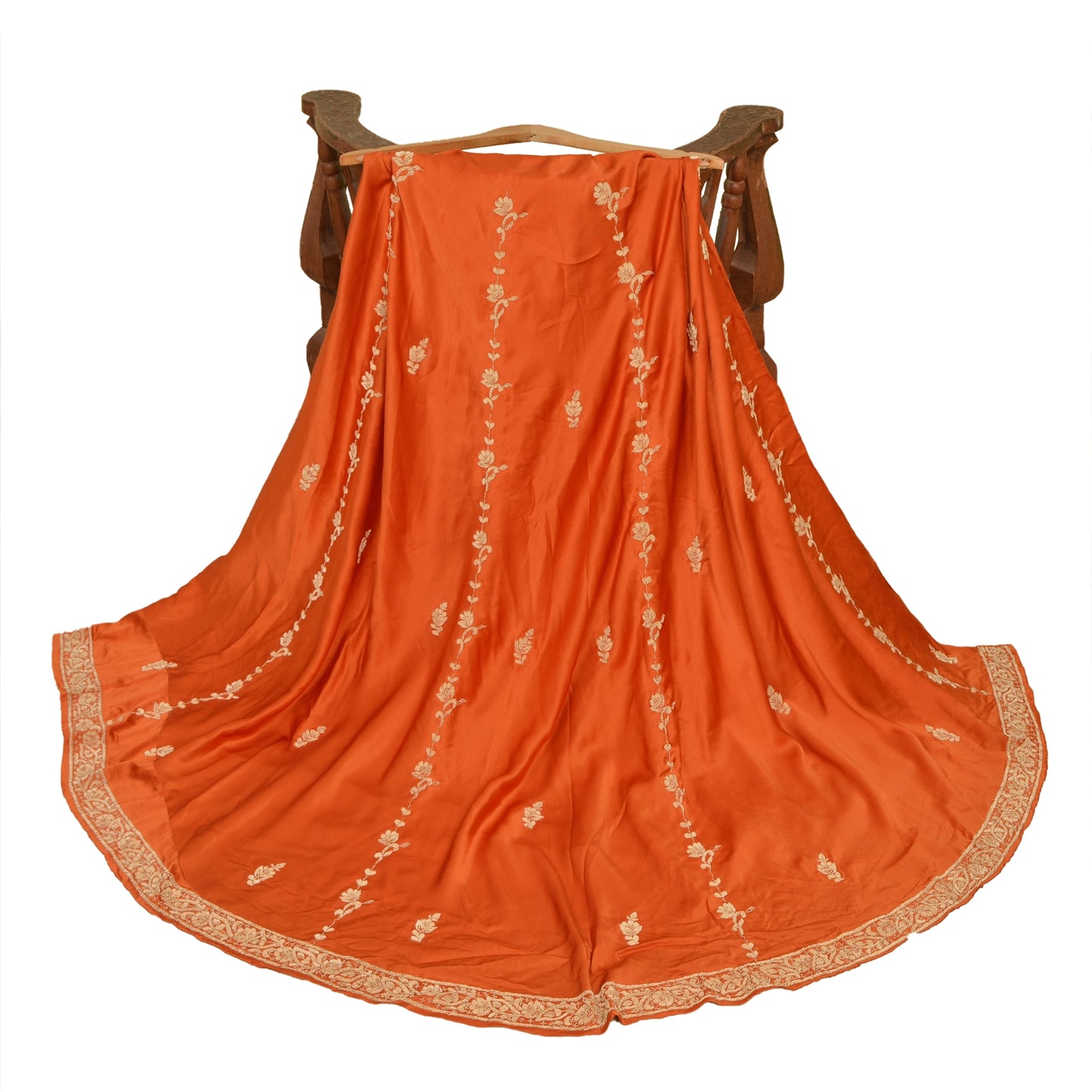 Sanskriti Vintage Orange Long Unstitch Lehenga Pure Satin Han embroidery Zardozi