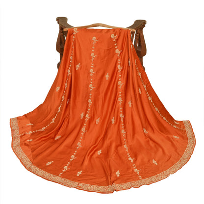 Sanskriti Vintage Orange Long Unstitch Lehenga Pure Satin Han embroidery Zardozi