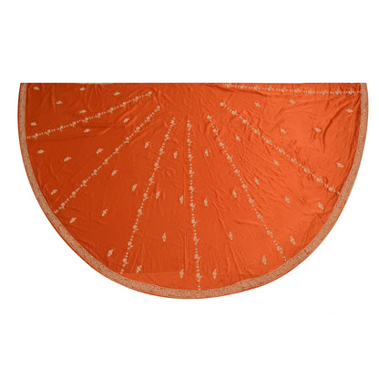 Sanskriti Vintage Orange Long Unstitch Lehenga Pure Satin Han embroidery Zardozi