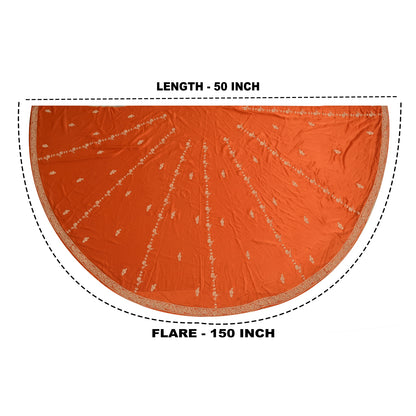 Sanskriti Vintage Orange Long Unstitch Lehenga Pure Satin Han embroidery Zardozi