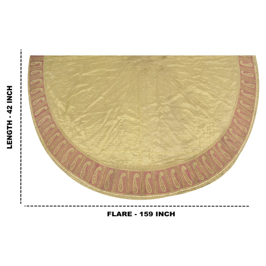 Sanskriti Vintage Long Unstitch GoldenGreen Lehenga Pure Tissue Handmade Zardozi