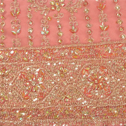 Sanskriti Vintage Pink Long Indian Stitched Lehenga Net Mesh Hand Embroidered