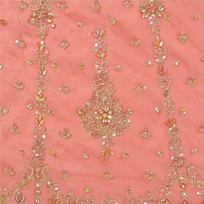 Sanskriti Vintage Pink Long Indian Stitched Lehenga Net Mesh Hand Embroidered