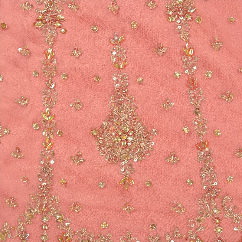 Sanskriti Vintage Pink Long Indian Stitched Lehenga Net Mesh Hand Embroidered