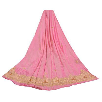 Sanskriti Vintage Pink Long Unstitched Lehenga Pure Silk Hand Embroidery Zardozi