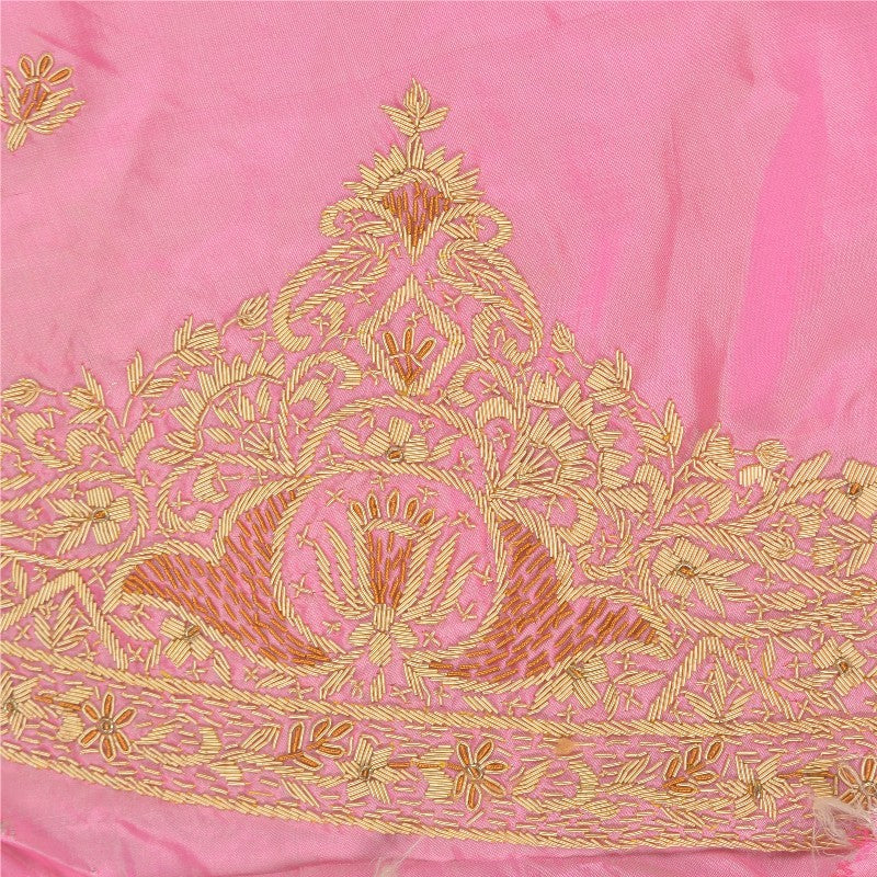 Sanskriti Vintage Pink Long Unstitched Lehenga Pure Silk Hand Embroidery Zardozi