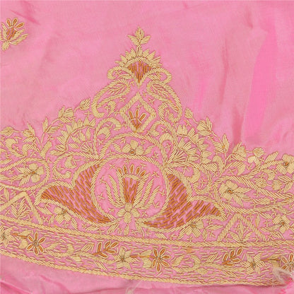 Sanskriti Vintage Pink Long Unstitched Lehenga Pure Silk Hand Embroidery Zardozi