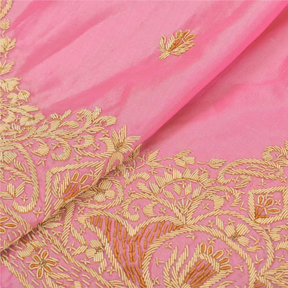 Sanskriti Vintage Pink Long Unstitched Lehenga Pure Silk Hand Embroidery Zardozi