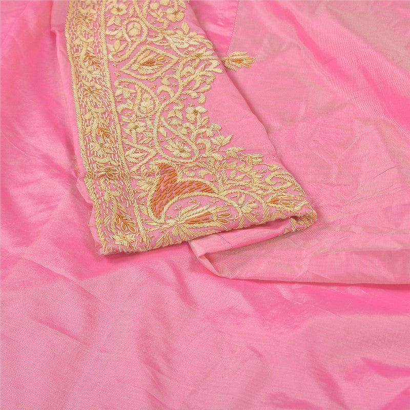 Sanskriti Vintage Pink Long Unstitched Lehenga Pure Silk Hand Embroidery Zardozi