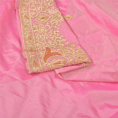 Sanskriti Vintage Pink Long Unstitched Lehenga Pure Silk Hand Embroidery Zardozi