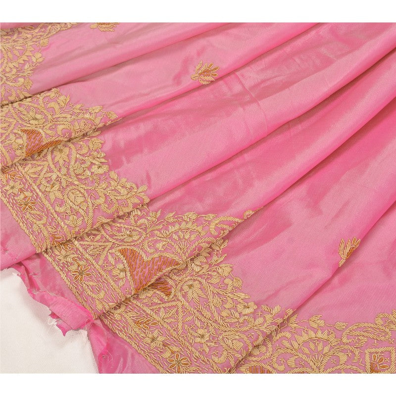 Sanskriti Vintage Pink Long Unstitched Lehenga Pure Silk Hand Embroidery Zardozi