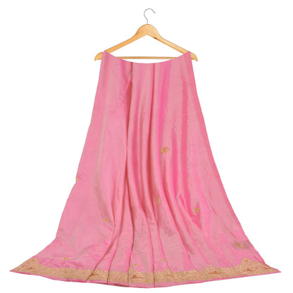 Sanskriti Vintage Pink Long Unstitched Lehenga Pure Silk Hand Embroidery Zardozi