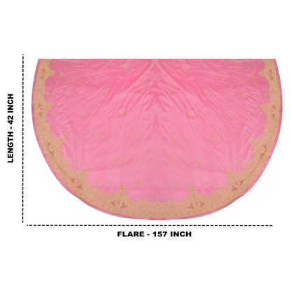 Sanskriti Vintage Pink Long Unstitched Lehenga Pure Silk Hand Embroidery Zardozi
