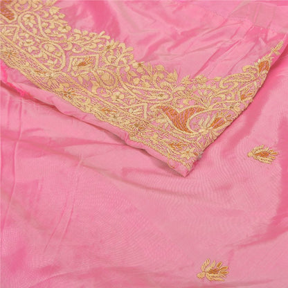 Sanskriti Vintage Pink Long Unstitched Lehenga Pure Silk Hand Embroidery Zardozi